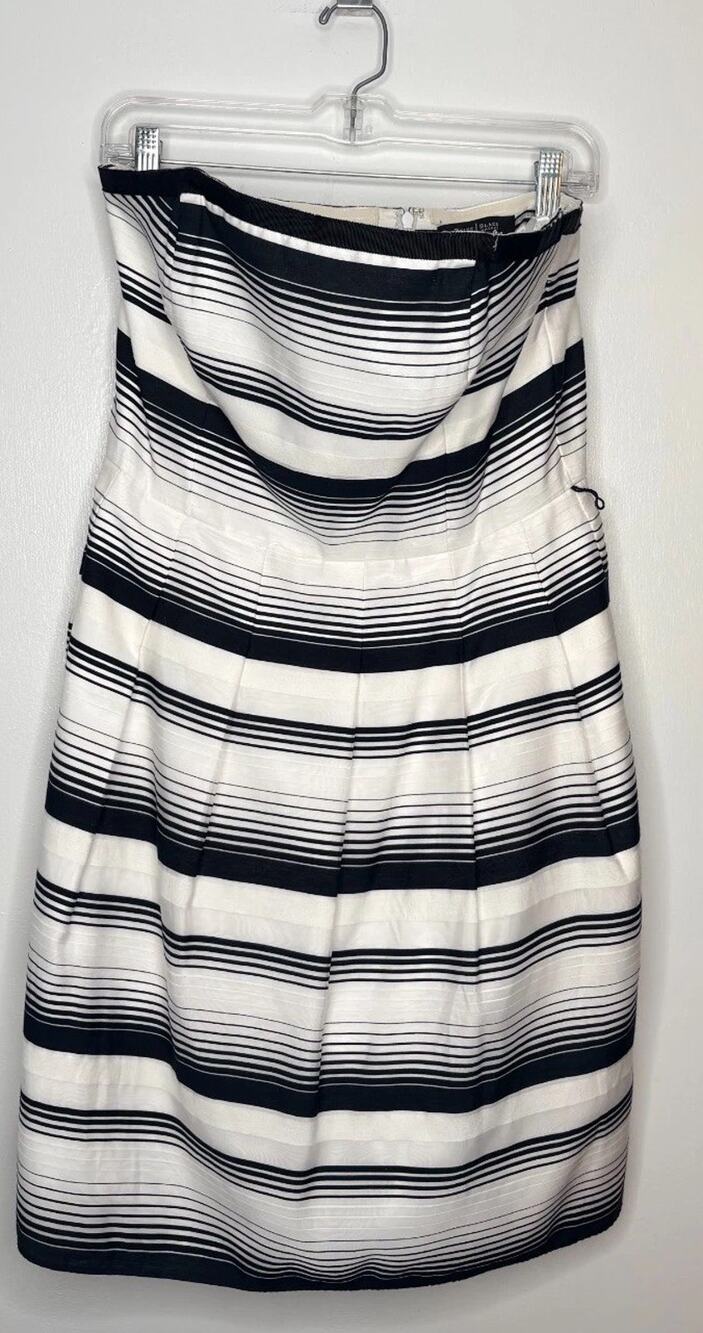 White House Black Market Women's Black White Striped Strapless Mini Dress 10